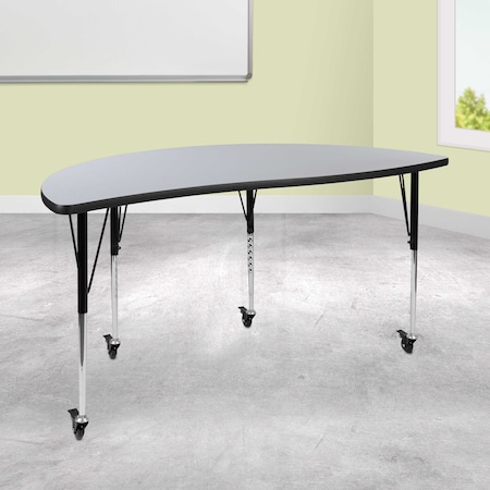 Flash Furniture Half Round 30 W, 60 L, 30 H, Chrome, Laminate, Particleboard, Steel, Grey XU-A60-HCIRC-GY-T-A-CAS-GG